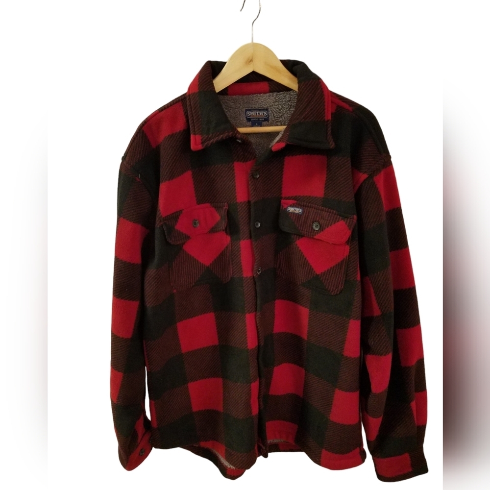 Smith's Workwear Men's Sherpa Lined  Plaid Fleece Shirt Jacket Size Large